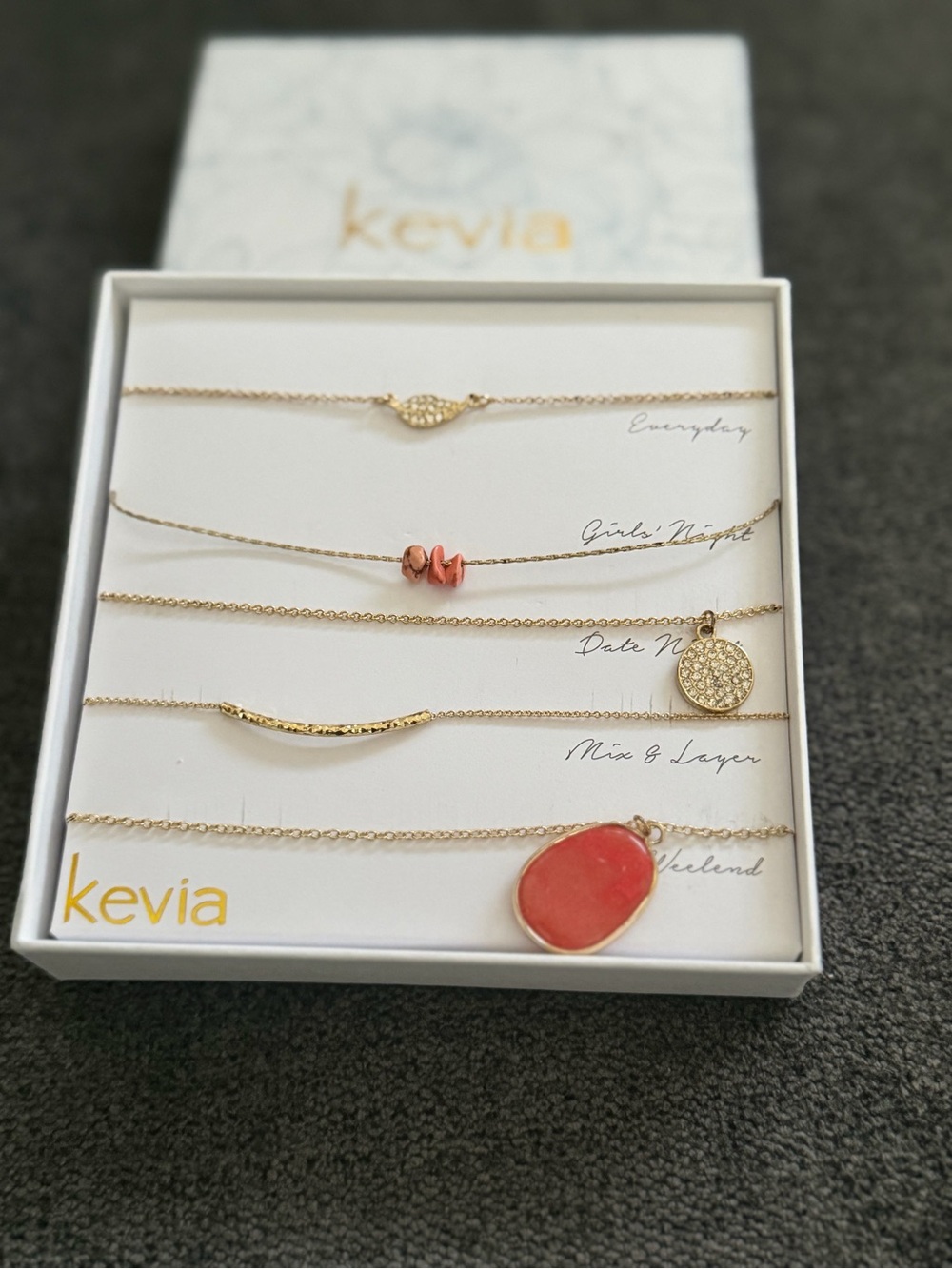 Gold Layered Necklace Set with Coral Pendant - Pink
